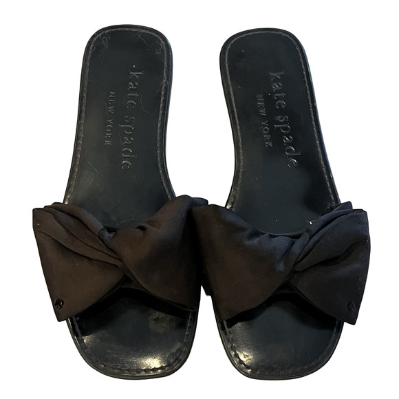 Kate Spade New York Sandals Womens Size 8 Black Bikini Bow Slide Slip On Flat - Picture 1 of 7